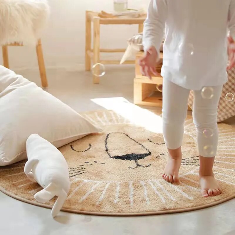Tapis Rond Lion pour Enfants Tapis en Polyester Doux 80cm 100cm 120cm
