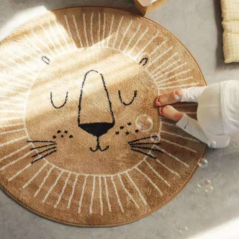 Tapis Rond Lion pour Enfants Tapis en Polyester Doux 80cm 100cm 120cm