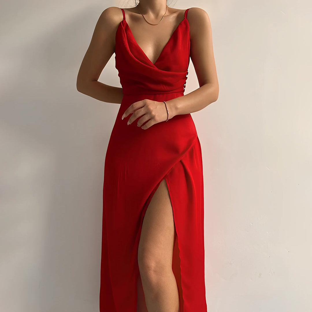 Robe maxi sans manches avec décolleté en V et fentes
