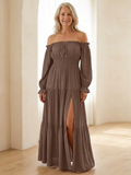 Aveline | Robe Maxi à Manches Longues Off-Shoulder Smockée