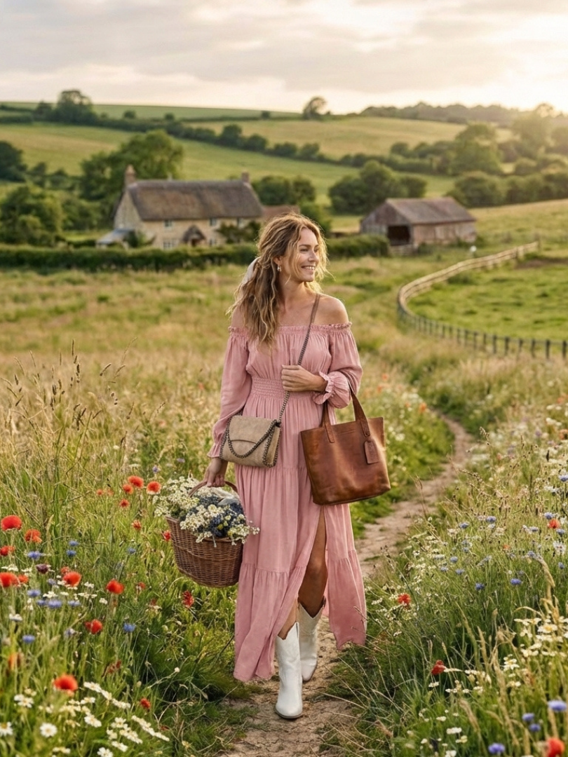 Aveline | Robe Maxi à Manches Longues Off-Shoulder Smockée