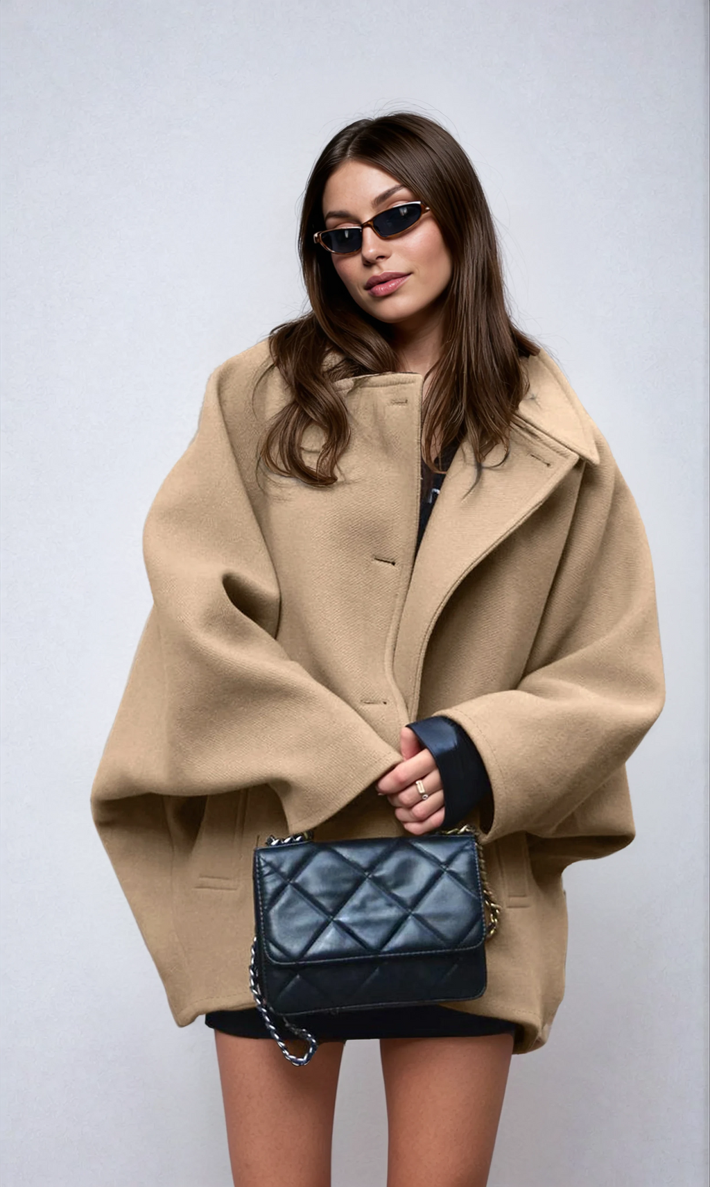 Manteau oversize en mélange de laine avec fermeture à boutons