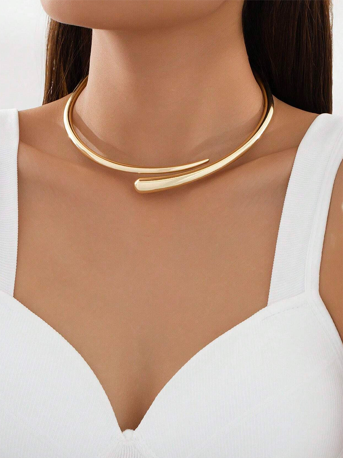 Collier Choker Ouvert en Forme de Goutte d'Eau Doré