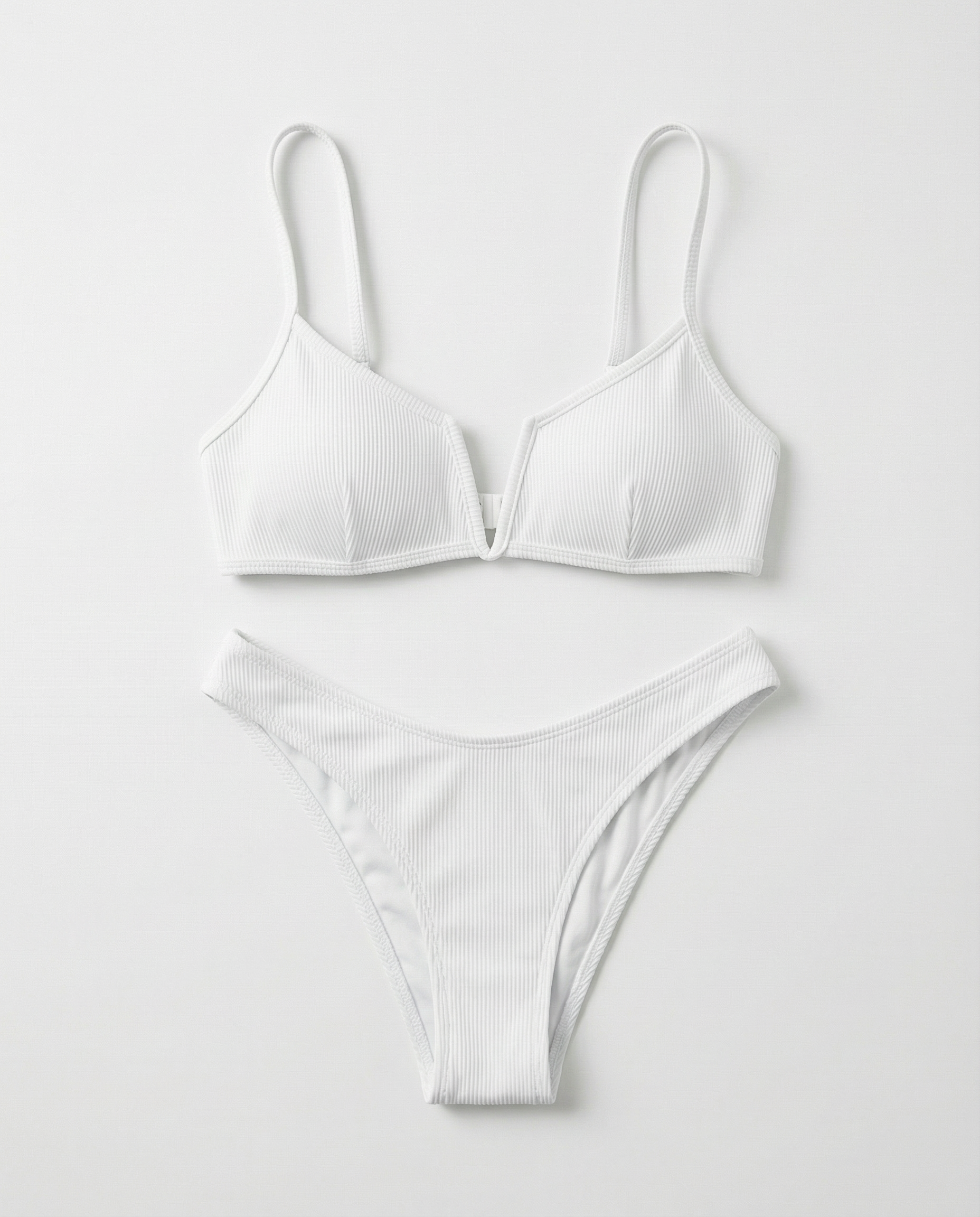 Bikini à Deux Pièces en Tissu Côtelé avec Top Push-Up et Fines Bretelles