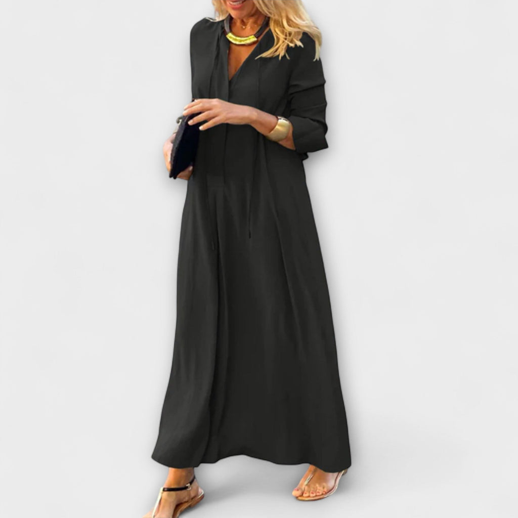 Robe Longue en Coton avec Décolleté en V et Coupe Ample pour Femme