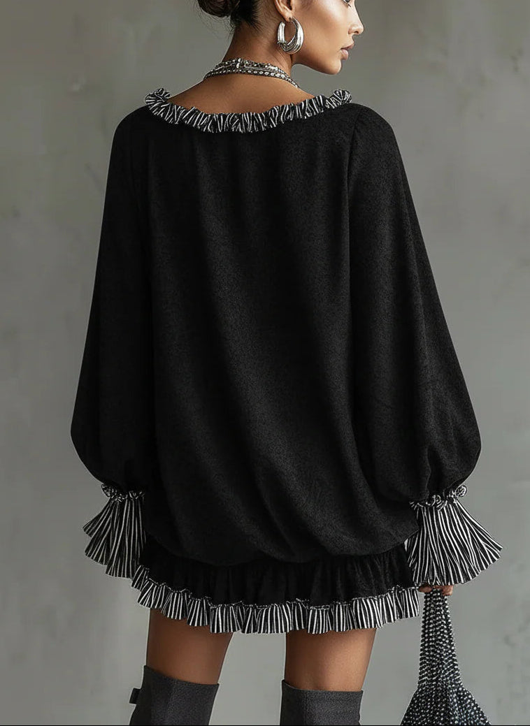 Zura | Robe mini à rayures de minuit avec volants