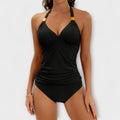 Maillot de Bain Deux Pièces pour Femme avec Col Halter et Détails Métalliques Dorés