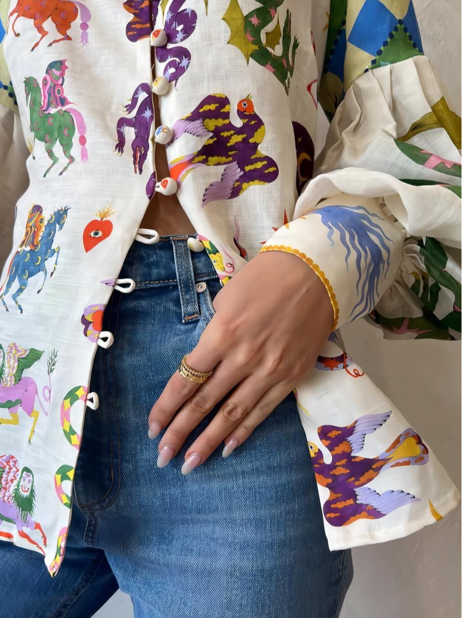 Blouse Femme | Imprimé Pop-Art & Manches Bouffantes