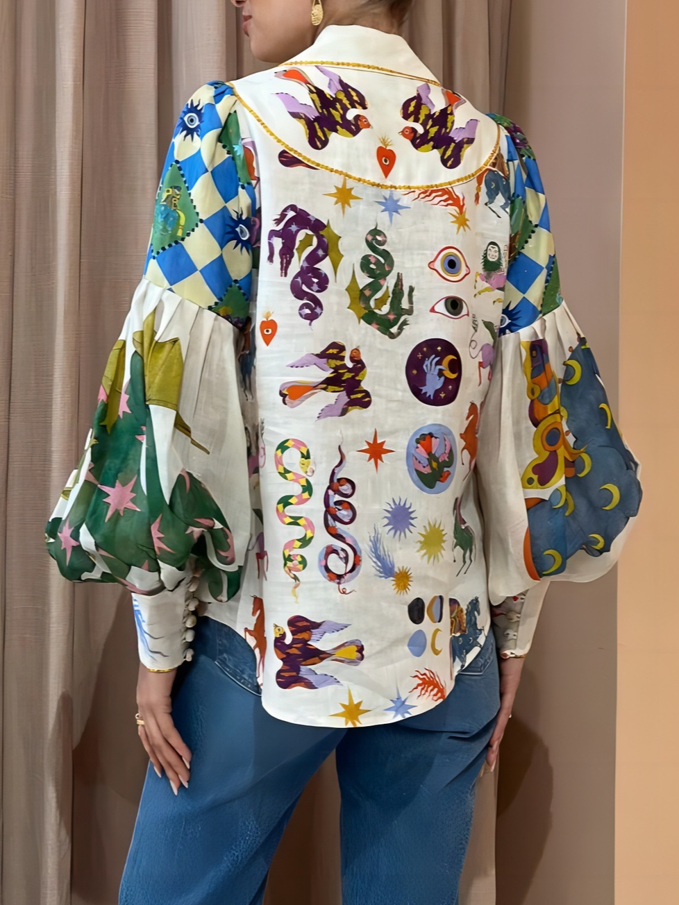 Blouse Femme | Imprimé Pop-Art & Manches Bouffantes
