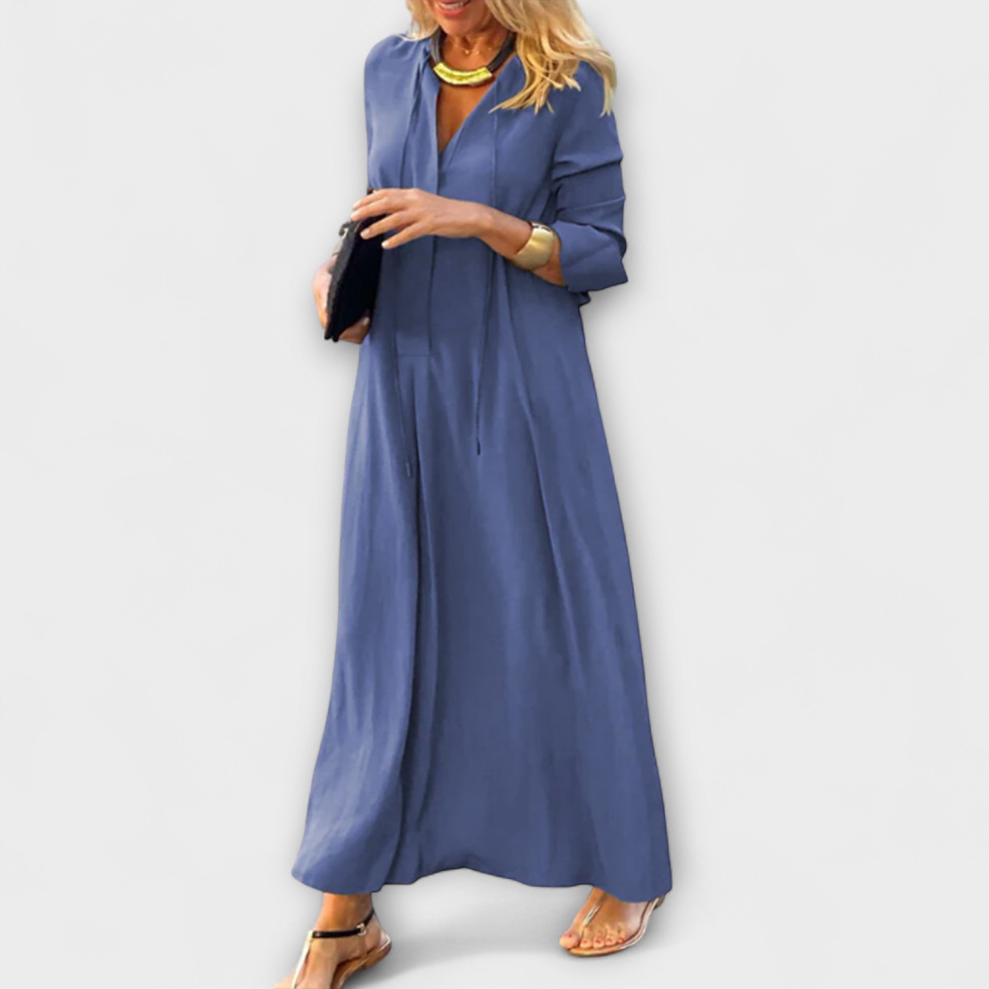 Robe Longue en Coton avec Décolleté en V et Coupe Ample pour Femme