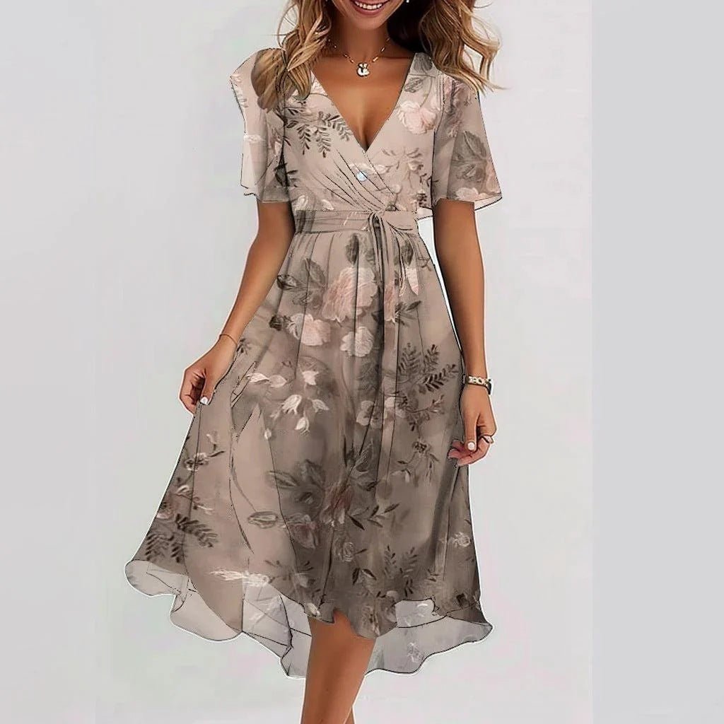 Robe fleurie pour femmes | Décolleté en V & Détail lié cintré