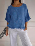Blouse Femme | Casual Élégant avec Ourlet Volanté & Col Rond