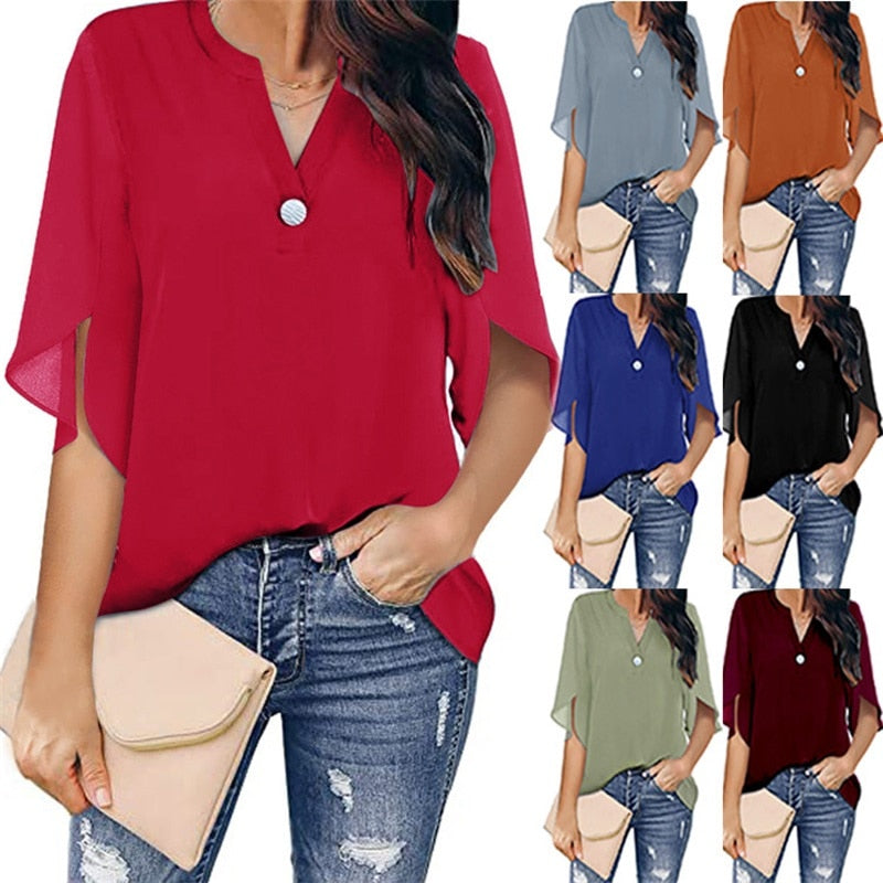 Blouse Femme | Col en V & Tombé Fluide