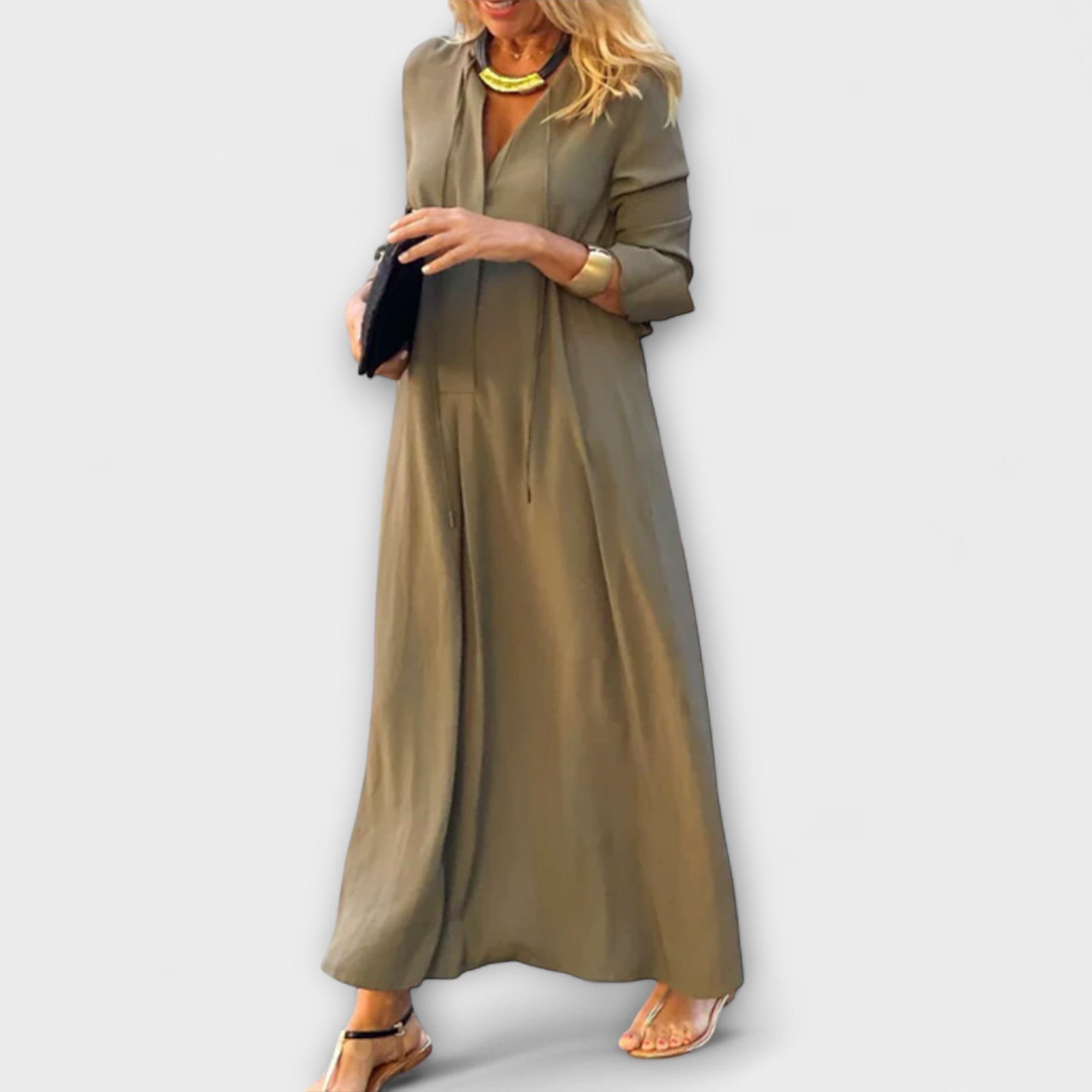 Robe Longue en Coton avec Décolleté en V et Coupe Ample pour Femme