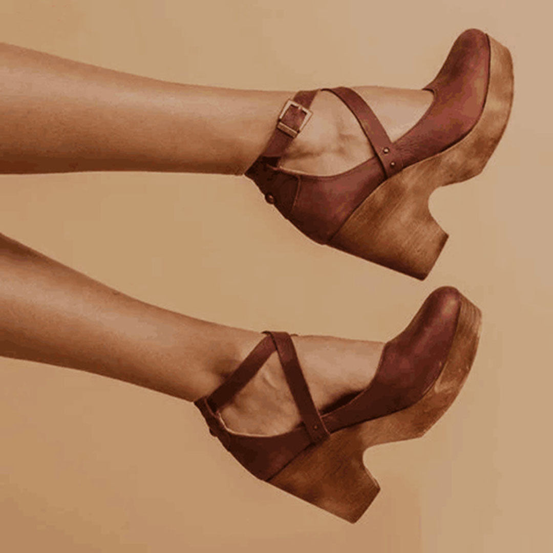 Chaussures à Talons Wedge à Bout Fermé et Sangle Ajustable au Cheville pour Femme
