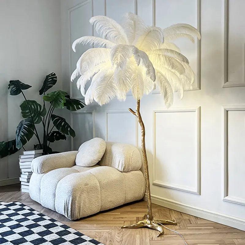 LuxeOstral - Lampe sur pied en plumes d'autruche nordiques
