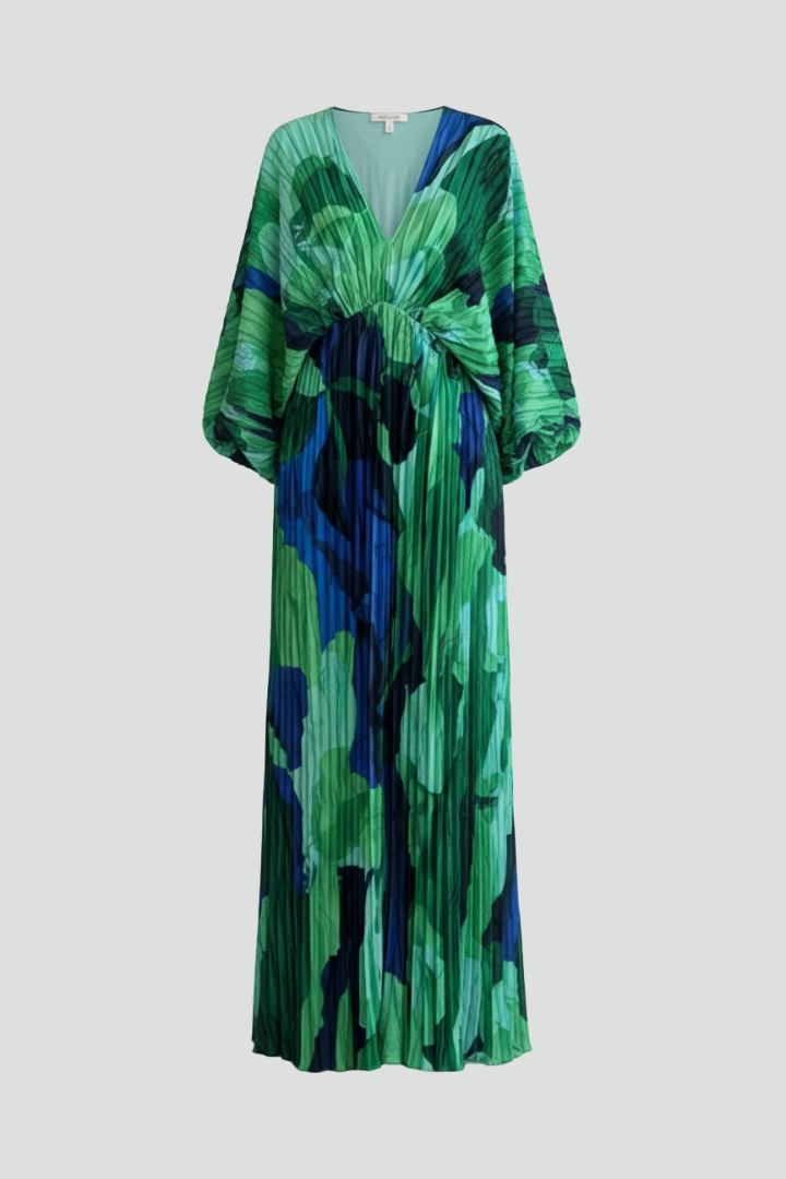 Robe Longue Femme avec Décolleté en V et Finition Plissée