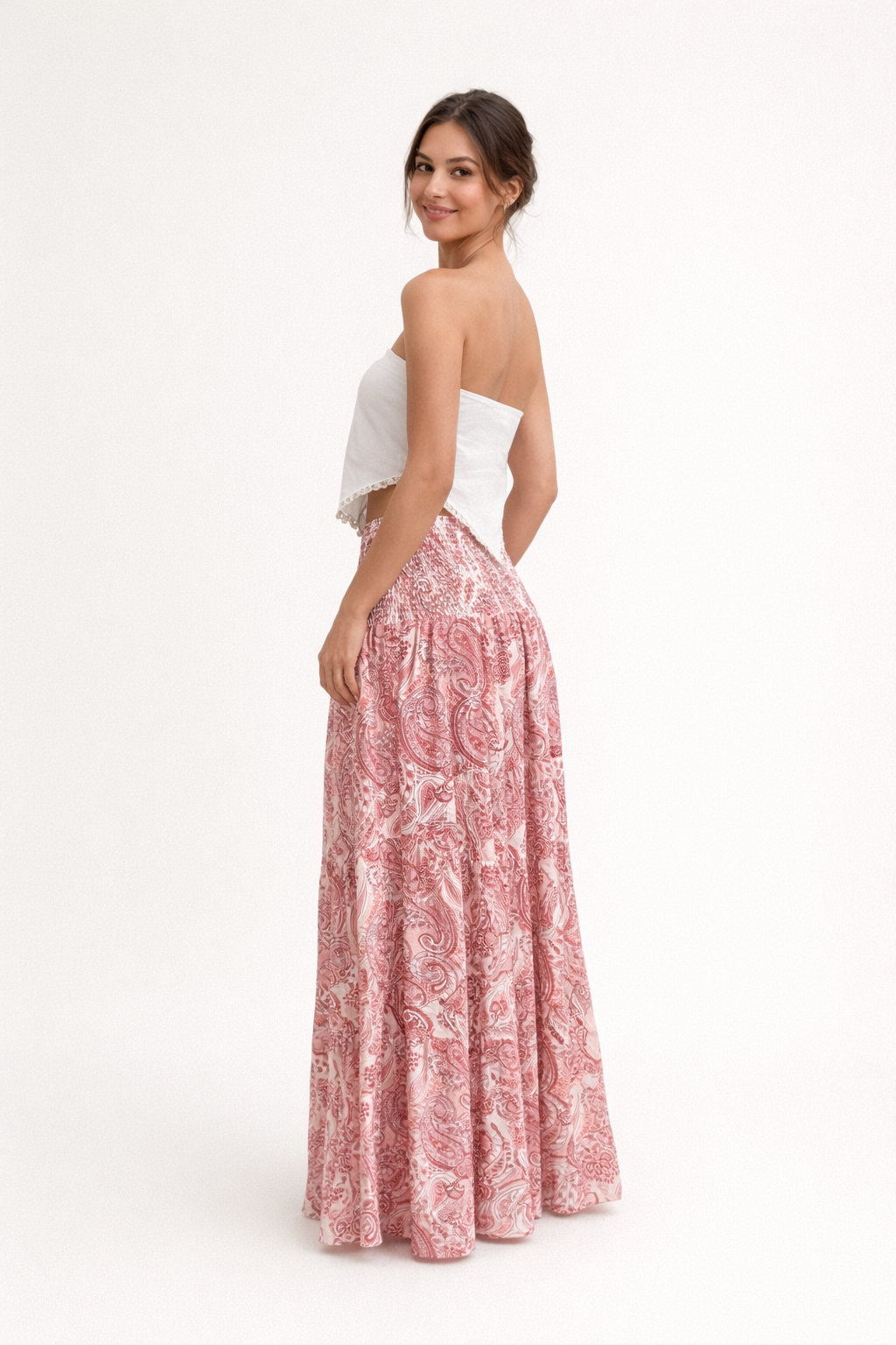 Jupe Longue Femme avec Imprimé Cachemire et Taille Élastique