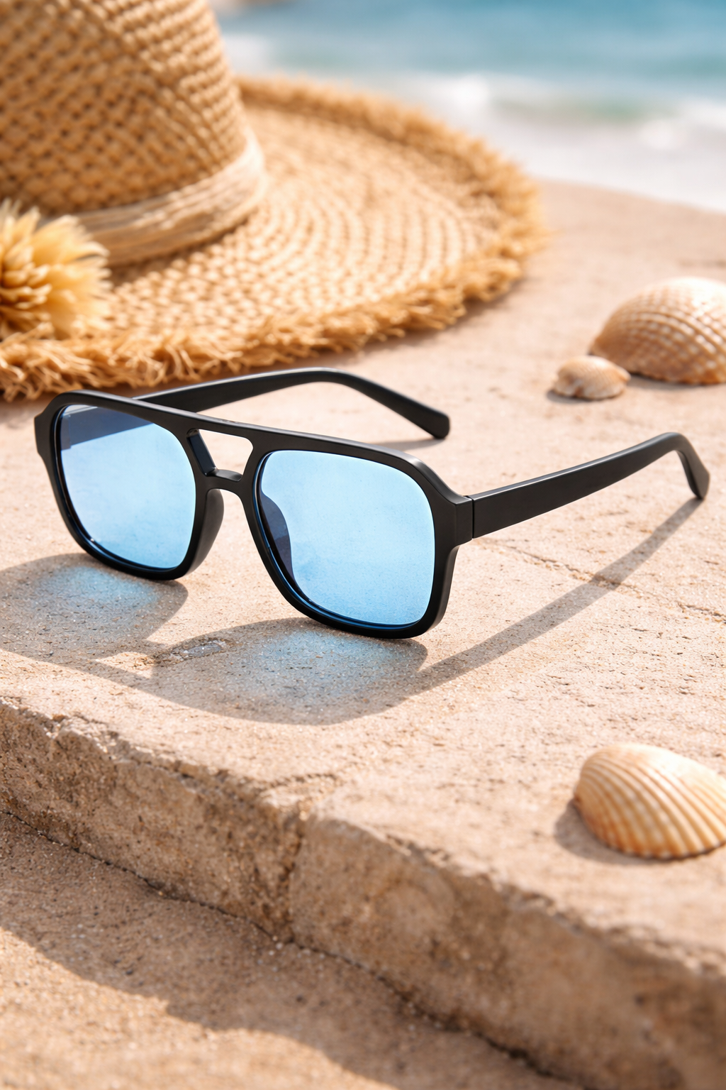 Lunettes de Soleil Rectangulaires Unisexes Monture Légère en Plastique Protection UV