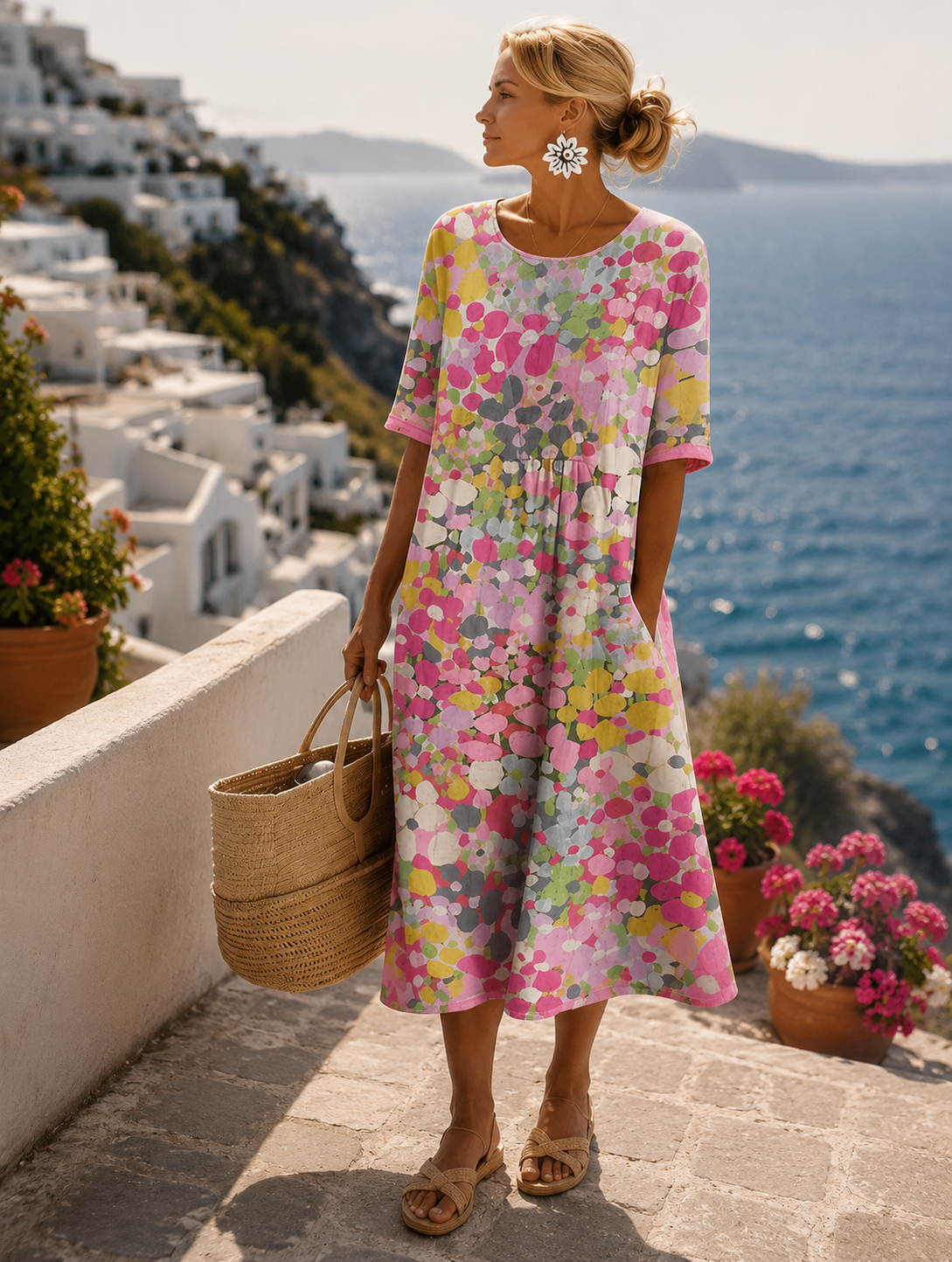 Fiuna | Robe fluide pour femmes avec imprimé floral et longueur midi