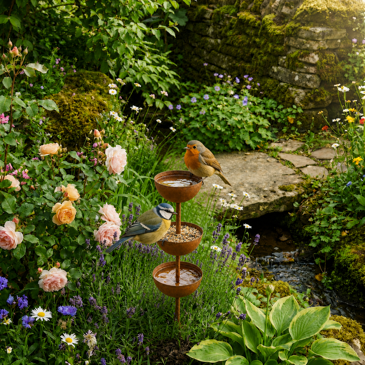 Birdwell – Support de bain d'oiseaux en cuivre rustique
