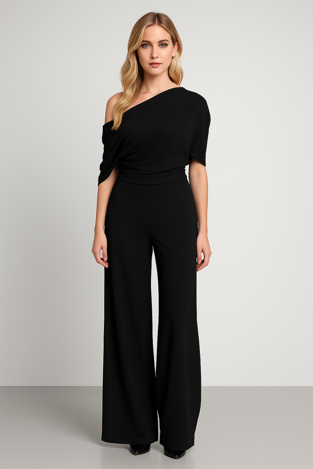 Monos Long Élégant à Épaule Découverte et Pantalon Large pour Femme