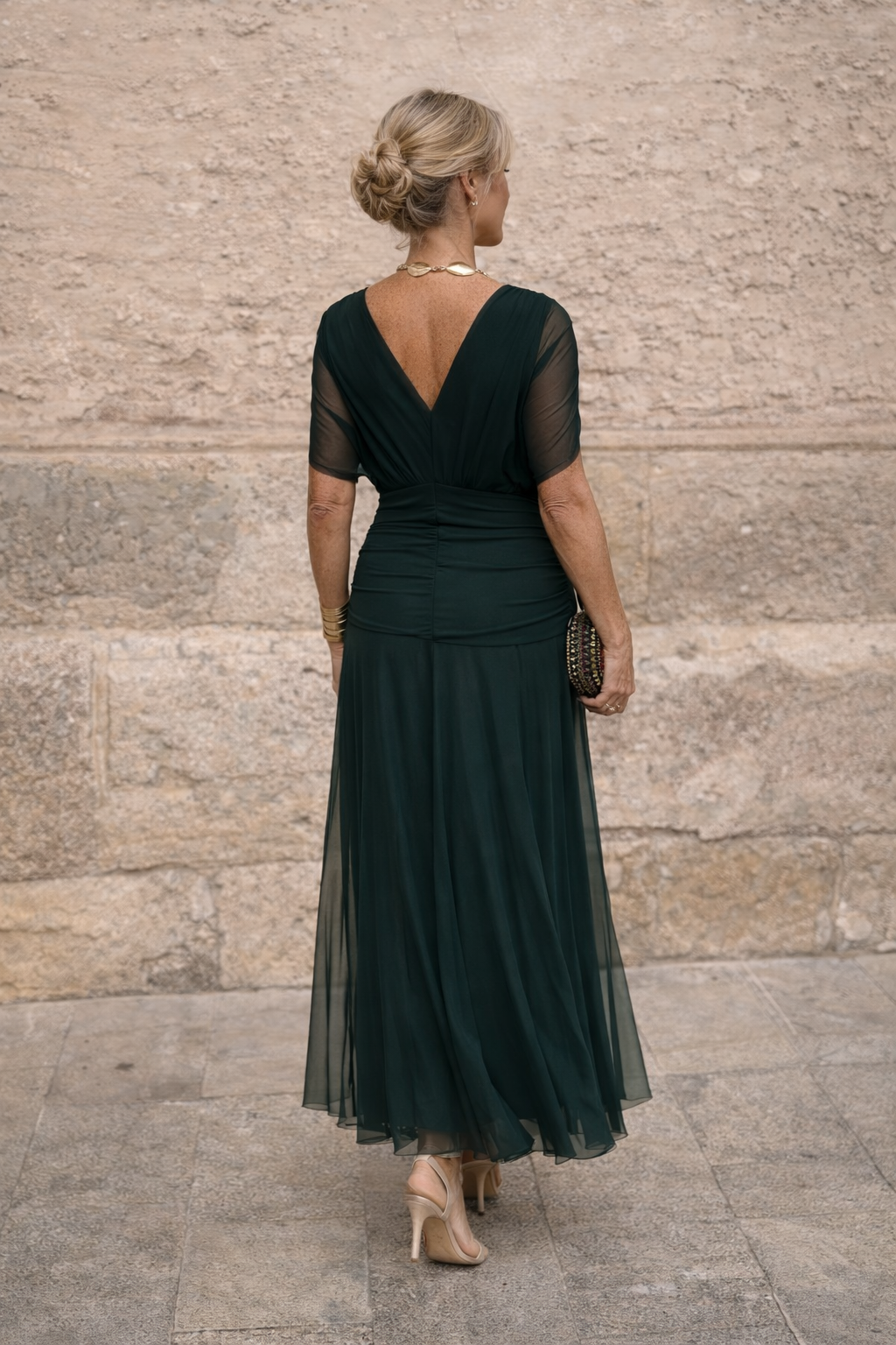 Robe maxi élégante pour les fêtes avec décolleté en V
