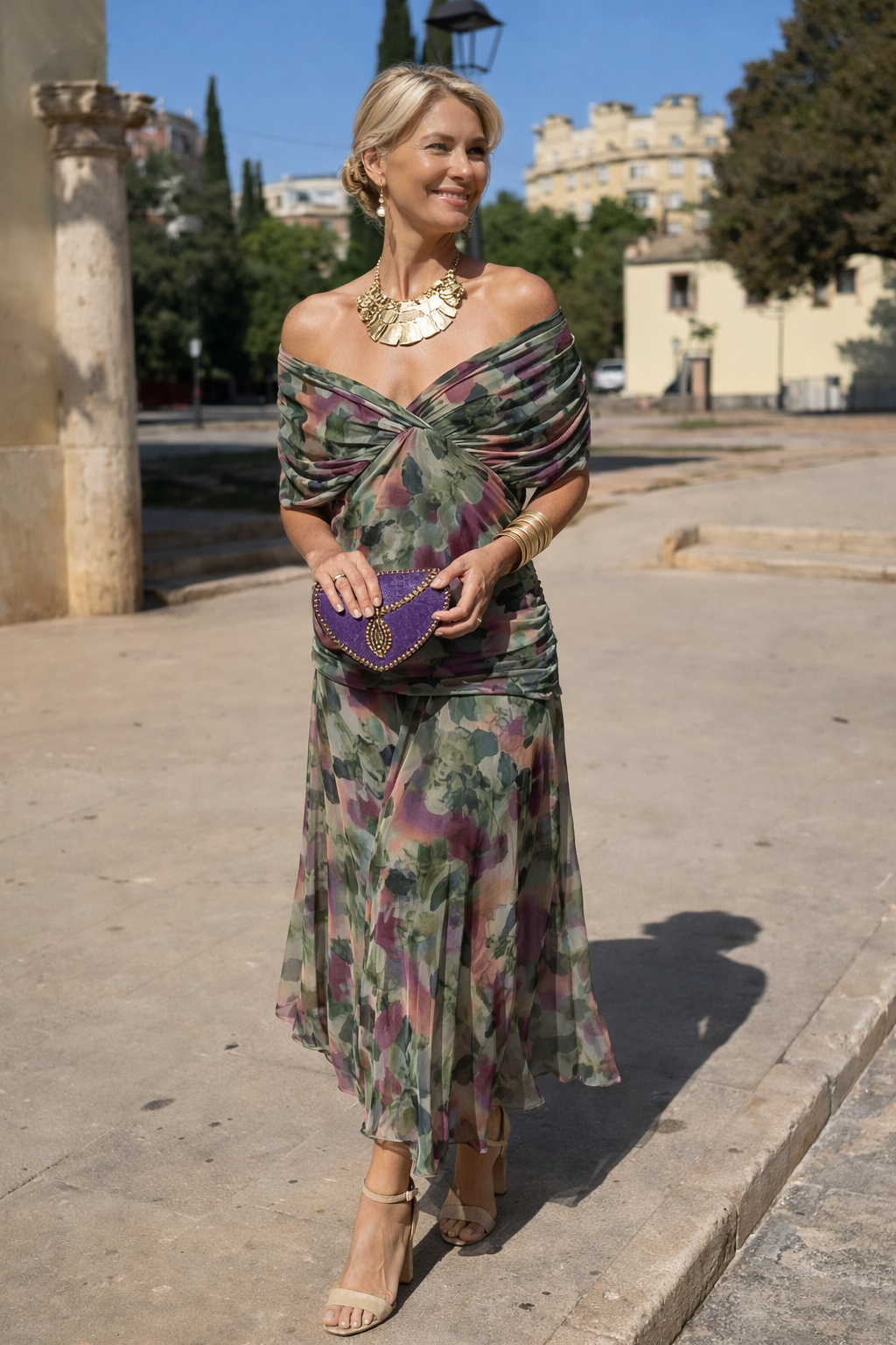 Robe maxi élégante pour les fêtes avec décolleté en V