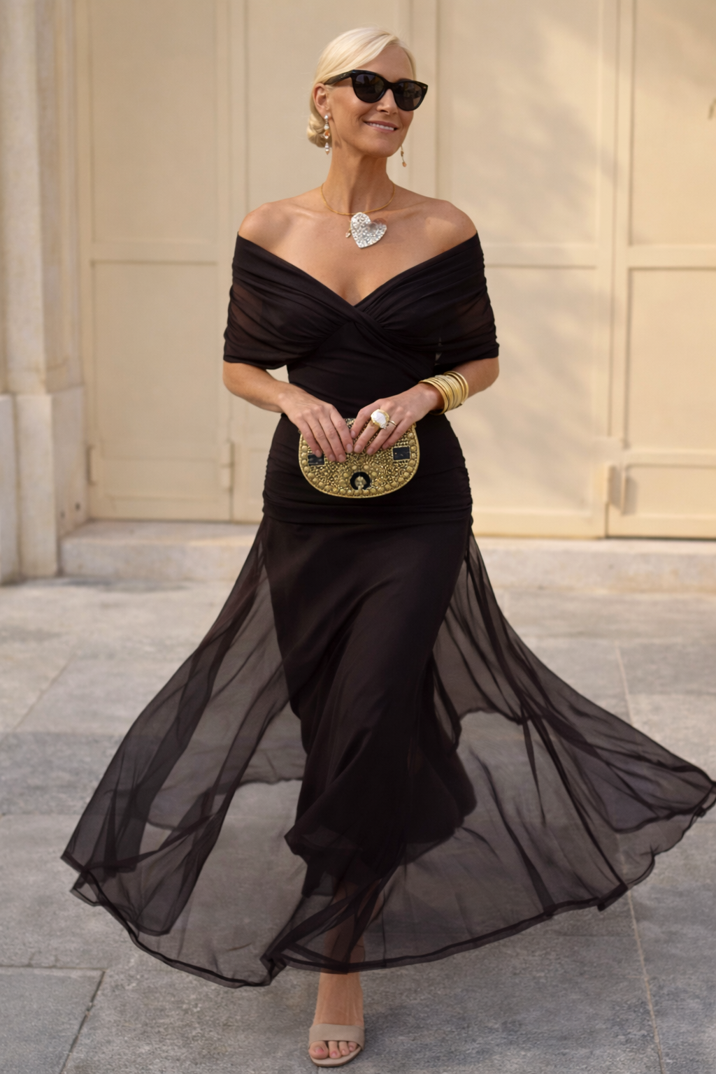Robe maxi élégante pour les fêtes avec décolleté en V