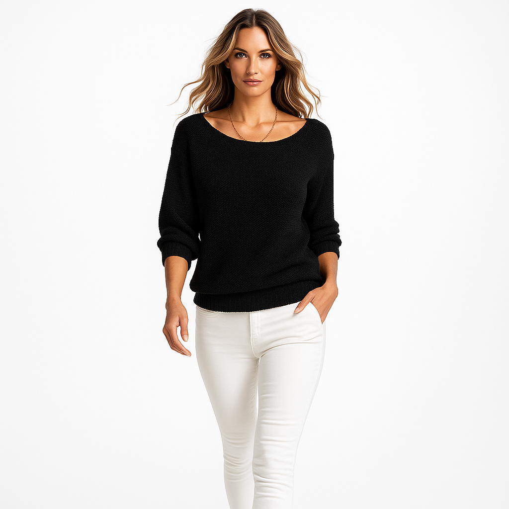 Pull en tricot pour femme avec col rond et manches trois quarts