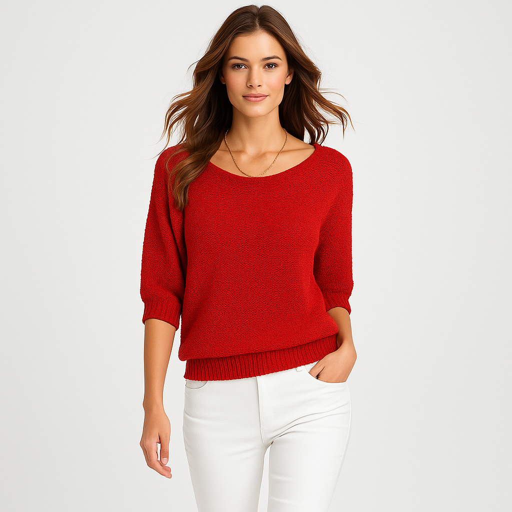 Pull en tricot pour femme avec col rond et manches trois quarts