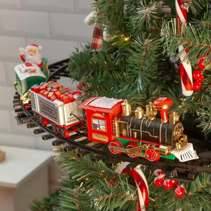 KerstExpress Train de Noël – Train de Noël roulant avec Lumière, Son et Support pour Arbre