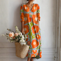 Robe Midi en Lin pour Femme avec Imprimé Floral Style Rétro