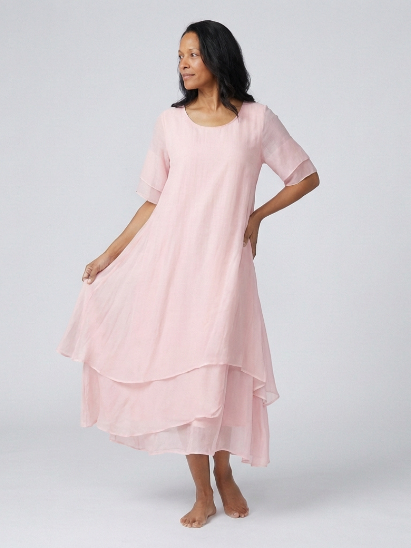 Clara | Robe Midi à Manches Courtes Superposée