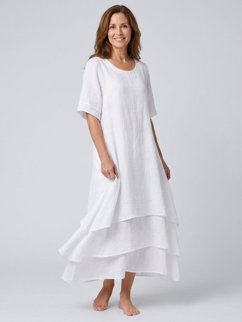 Clara | Robe Midi à Manches Courtes Superposée
