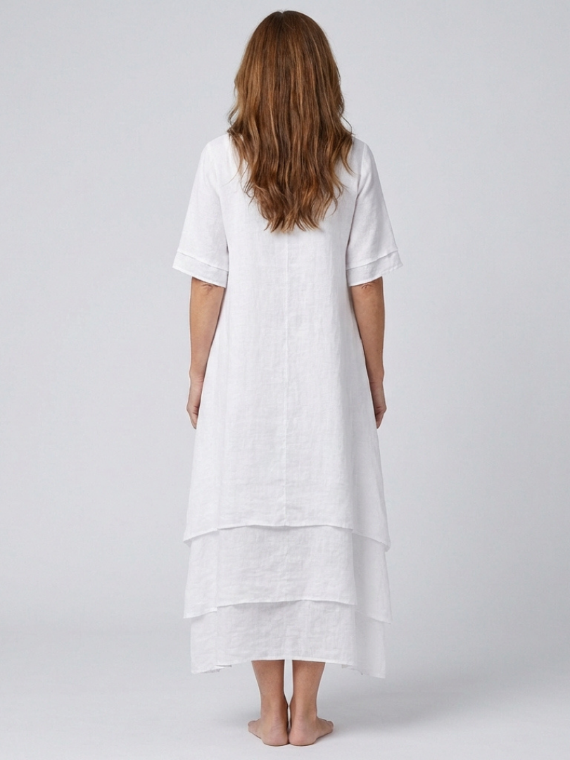 Clara | Robe Midi à Manches Courtes Superposée