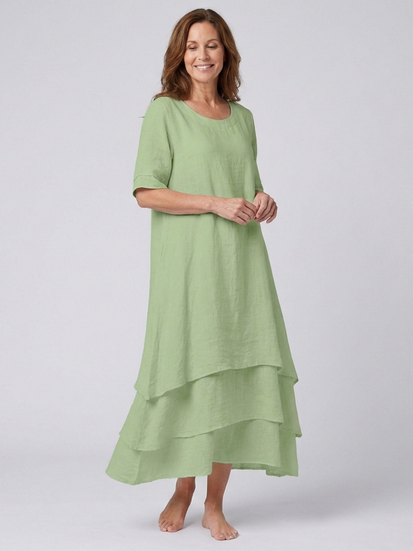 Clara | Robe Midi à Manches Courtes Superposée