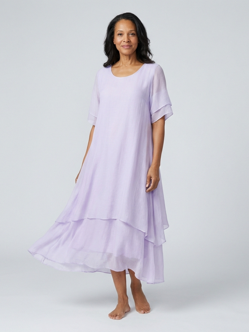 Clara | Robe Midi à Manches Courtes Superposée