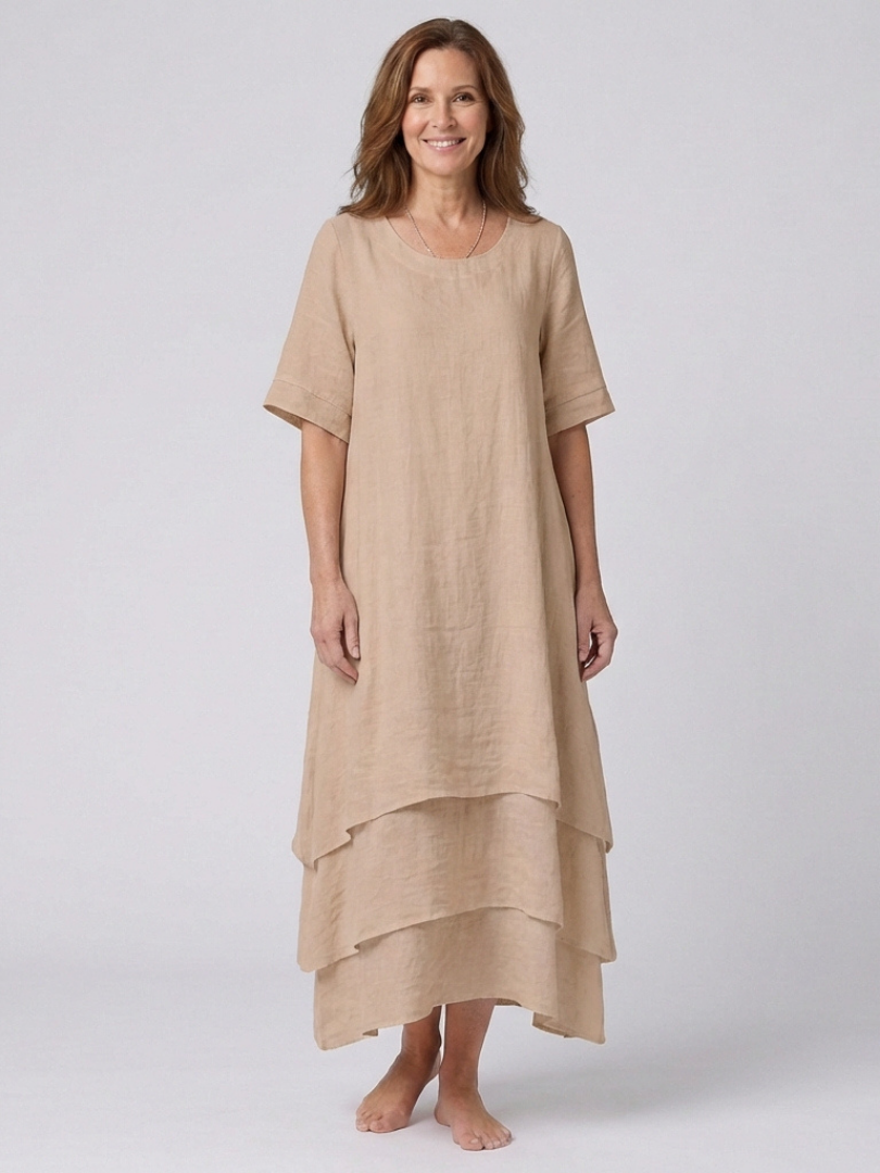 Clara | Robe Midi à Manches Courtes Superposée