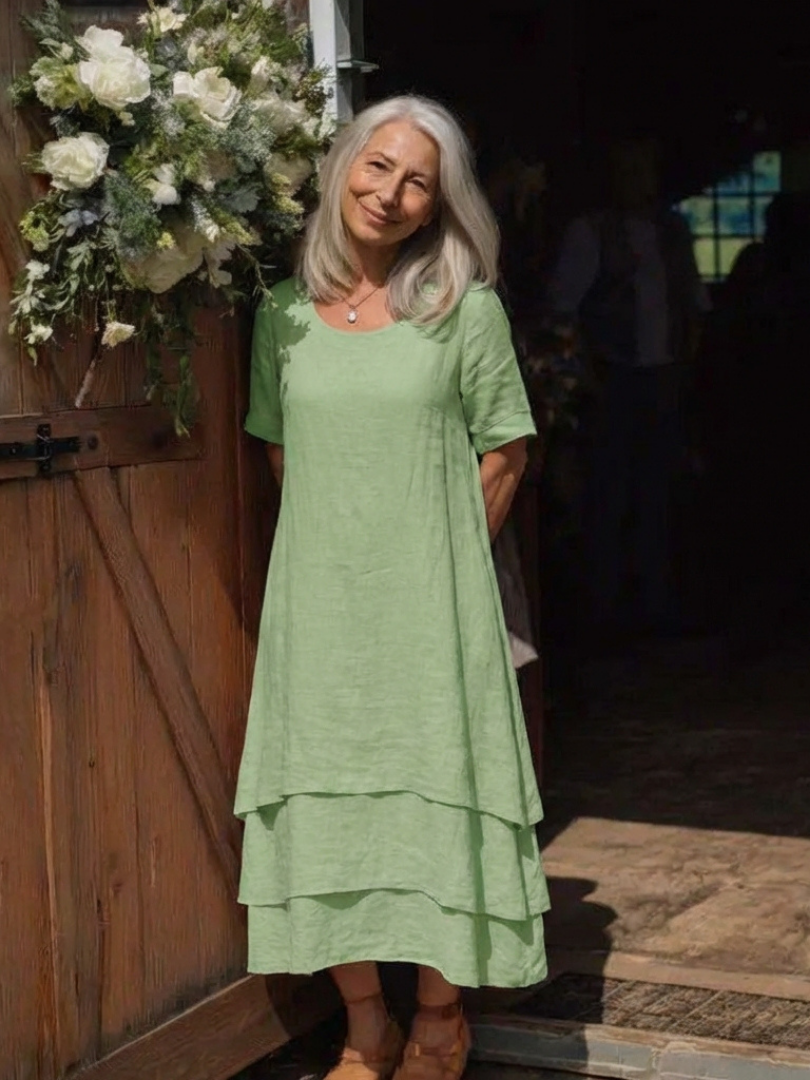 Clara | Robe Midi à Manches Courtes Superposée