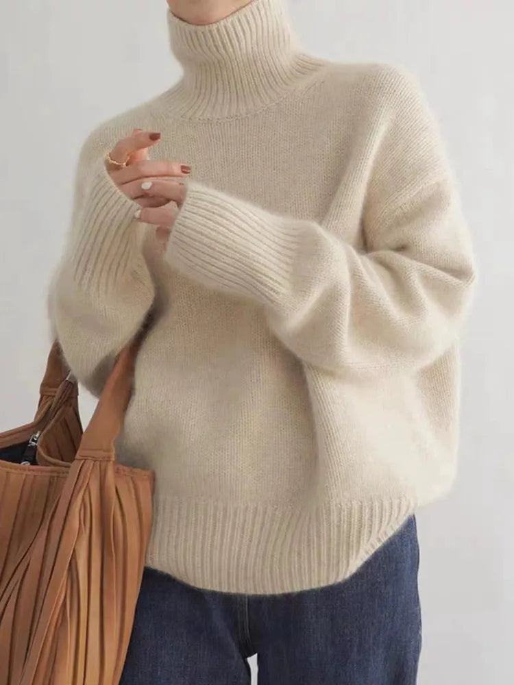 Sophie - Pull Élégant Oversize Col Roulé