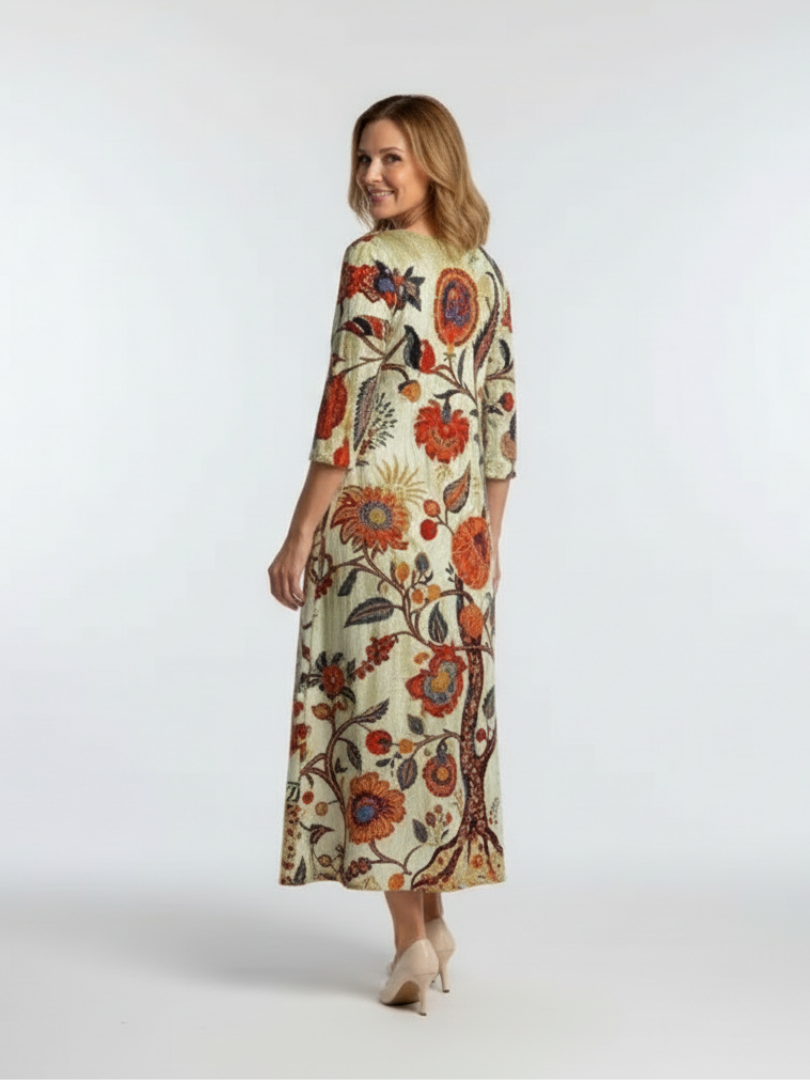 Corisande | Robe midi à manches longues et décolleté en V fleuri