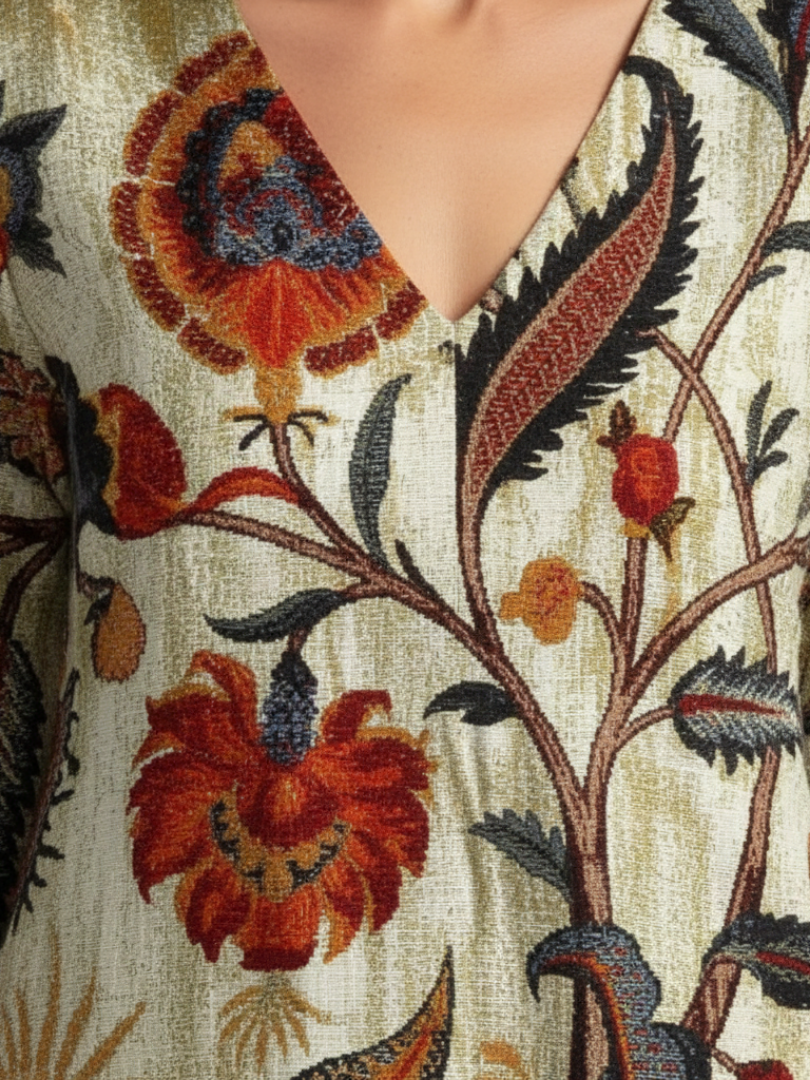 Corisande | Robe midi à manches longues et décolleté en V fleuri