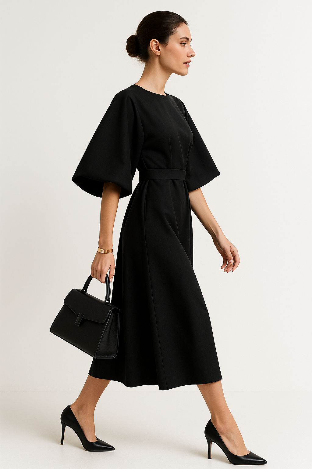 Robe de travail midi à col rond