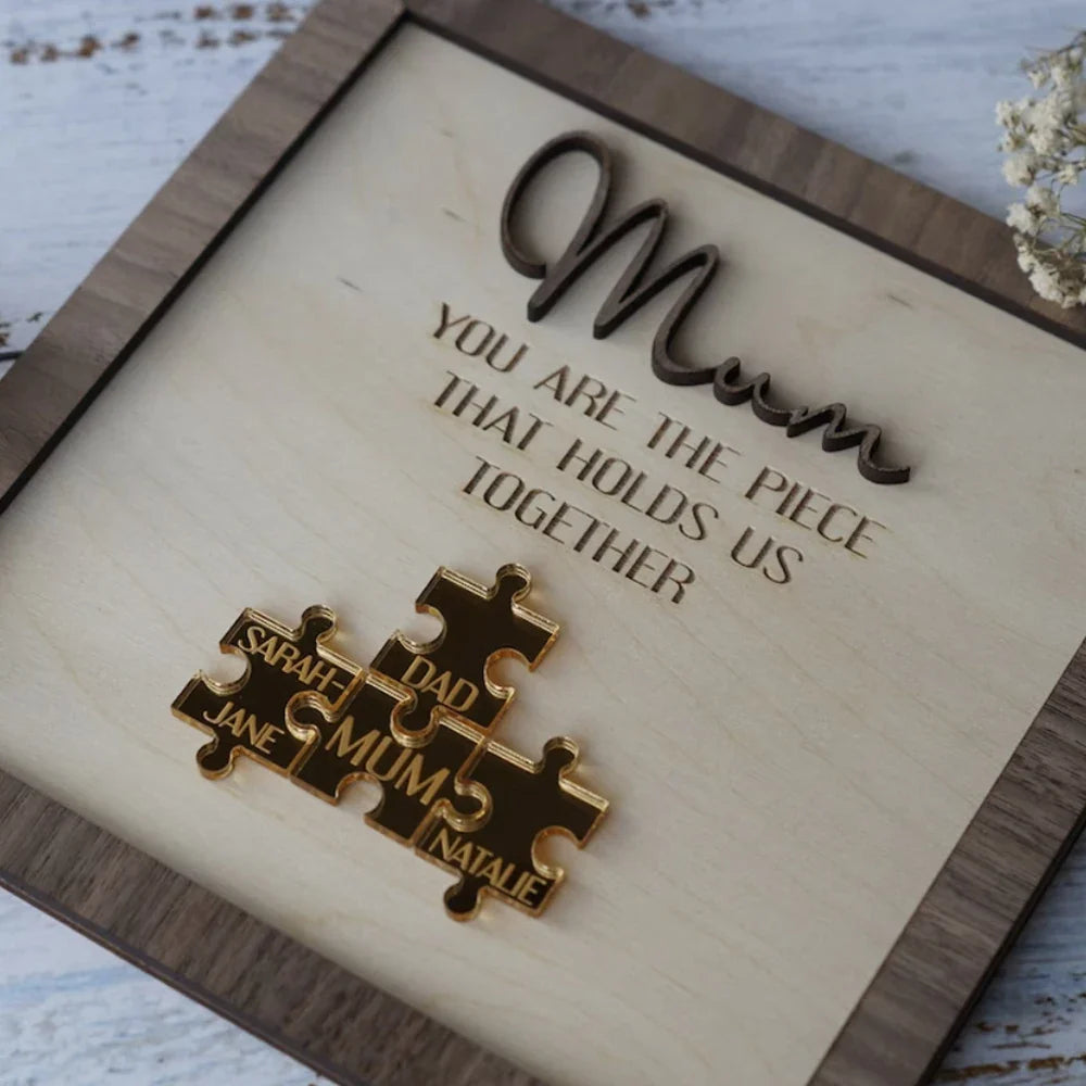 Puzzle de Famille | Vous êtes notre pièce de puzzle connectante | Art gravé