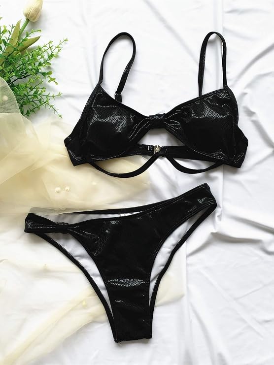 Ensemble de Bikini Femme | Imprimé Python Métallique avec Découpe & Détail Twist