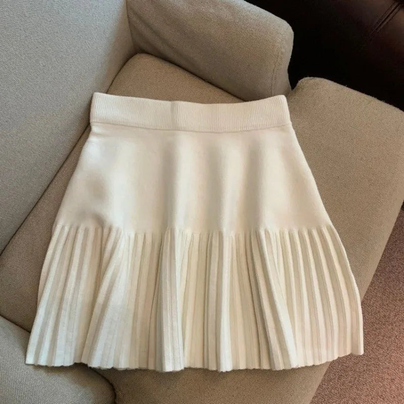 Jupe en tricot A-ligne taille haute pour femmes en hiver