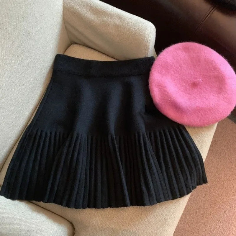 Jupe en tricot A-ligne taille haute pour femmes en hiver