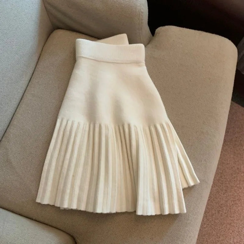 Jupe en tricot A-ligne taille haute pour femmes en hiver