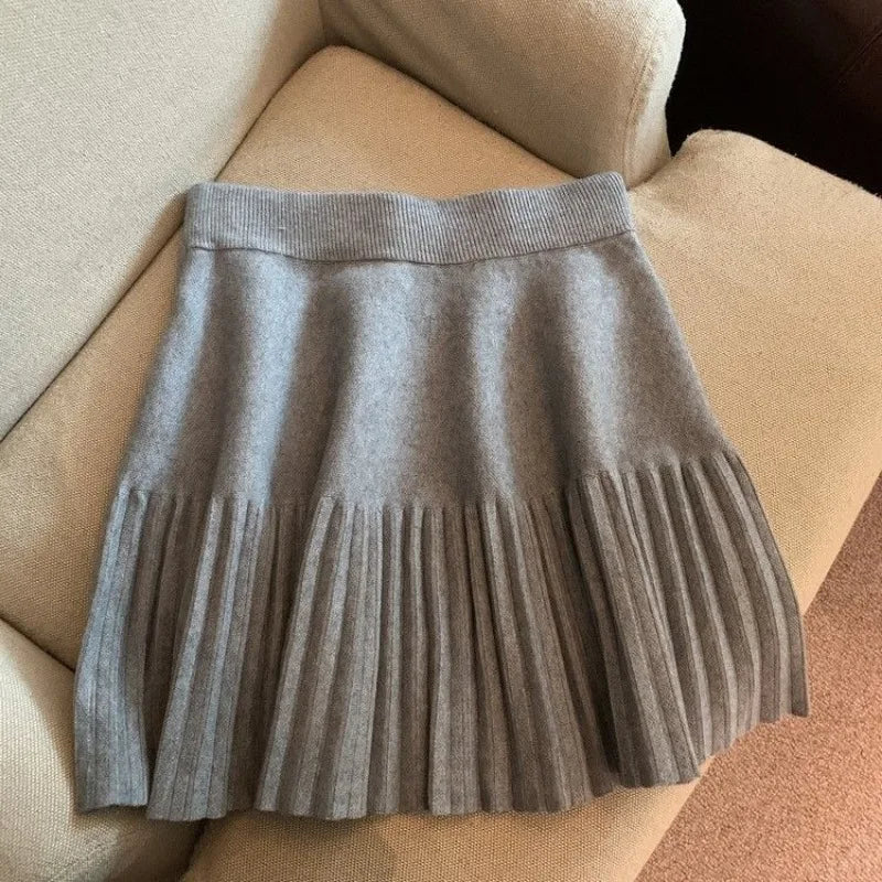 Jupe en tricot A-ligne taille haute pour femmes en hiver